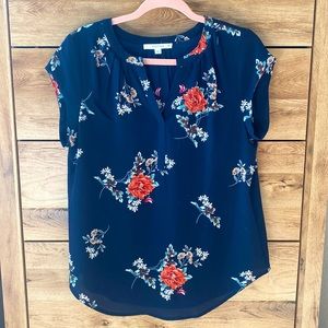 Fun2Fun - Walden Split Neck Blouse - Navy - Medium